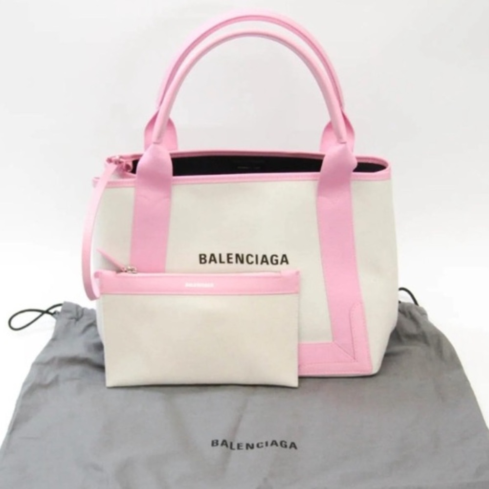 NWT BALENCIAGA Cotton Canvas Satin Calfskin Navy Cabas Rose Ballerine & Dust-bag